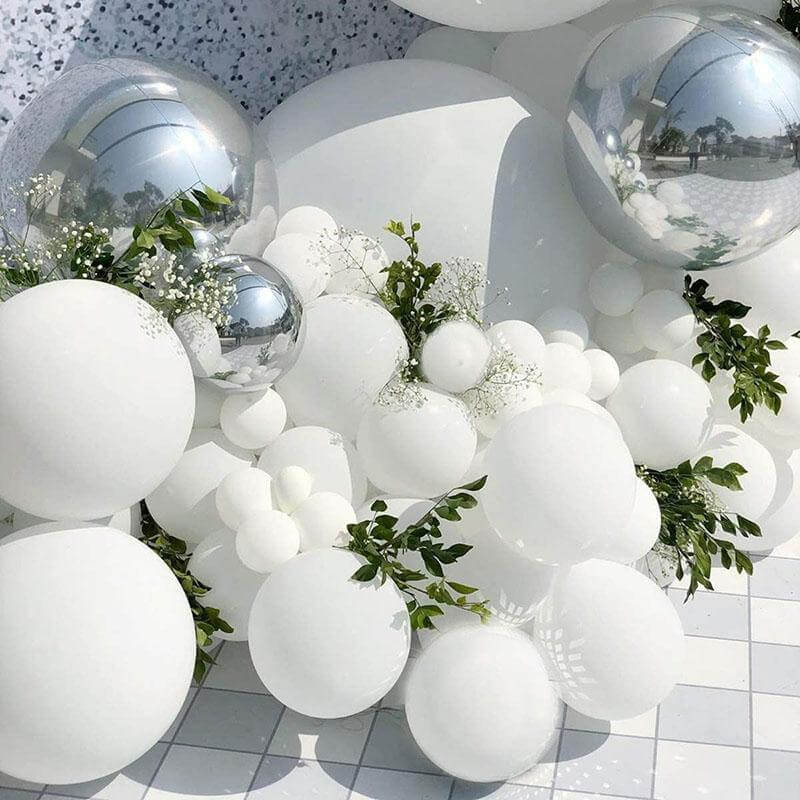 Wedding White Silver Balloon Garland Arch Kit-ubackdrop