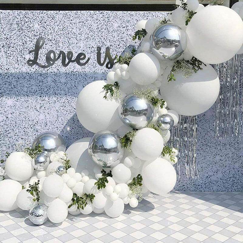 Wedding White Silver Balloon Garland Arch Kit-ubackdrop
