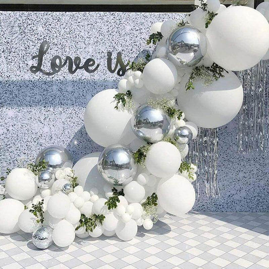 Wedding White Silver Balloon Garland Arch Kit-ubackdrop