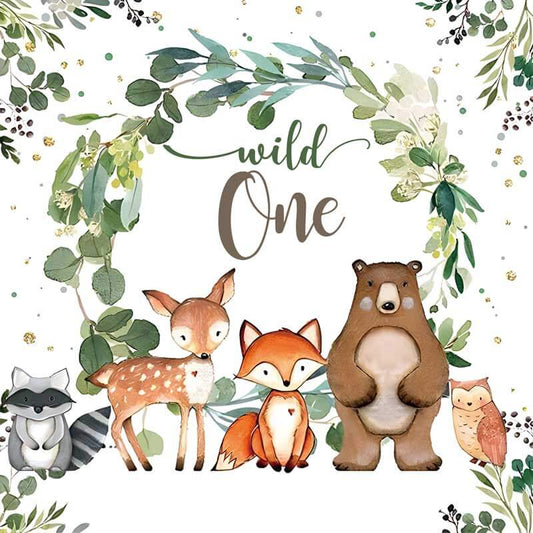 Wild One Woodland First Birthday Backdrop-ubackdrop