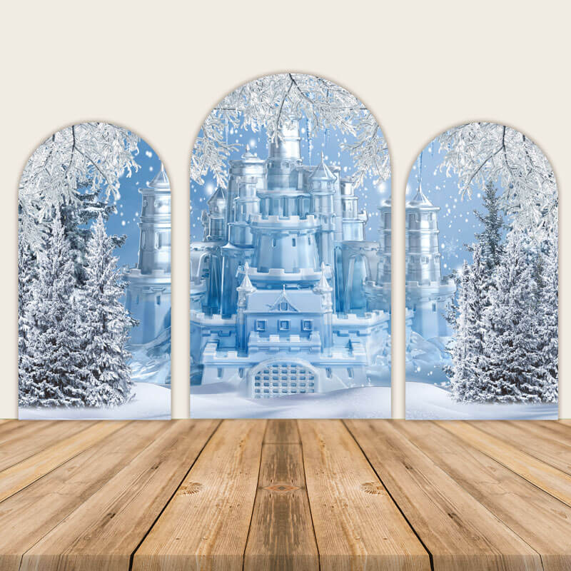 Winter Wonderland Birthday Snowflake Castle Baby Shower Chiara Arched Wall Covers-ubackdrop