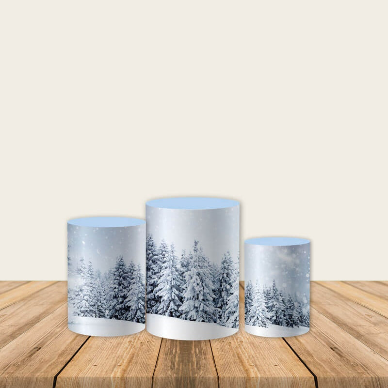 Winter Wonderland Snow Tree Fabric Pedestal Covers-ubackdrop