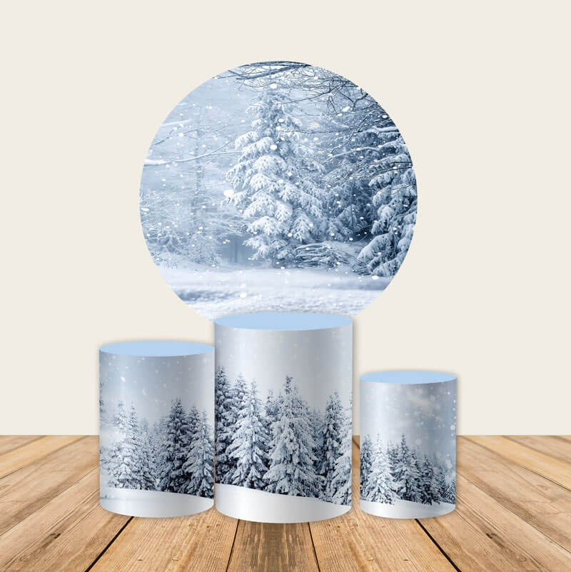 Winter Wonderland Snow Tree Round Backdrop Cover-ubackdrop
