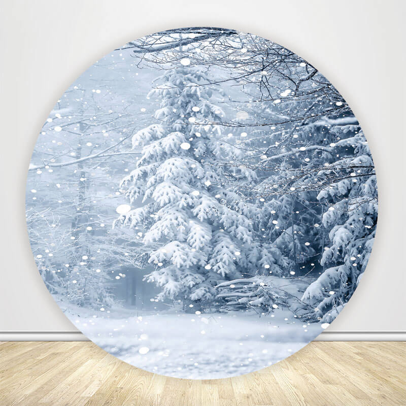 Winter Wonderland Snow Tree Round Backdrop Cover-ubackdrop