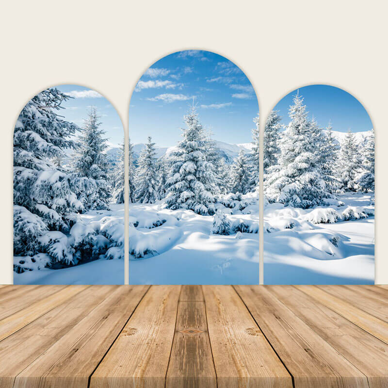 Winter Wonderland Snowy Forest Trees Chiara Arched Wall Covers-ubackdrop