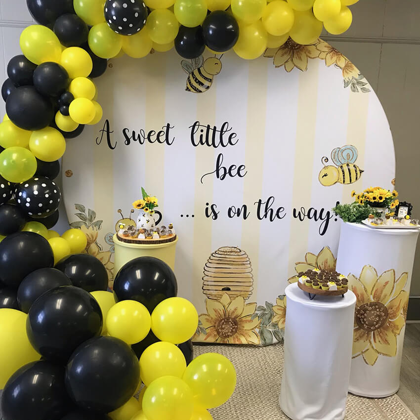 Bumble BEE Round Backdrop | Baby Shower Party Decoration Backdrop - Designed, Printed and Shipped-ubackdrop