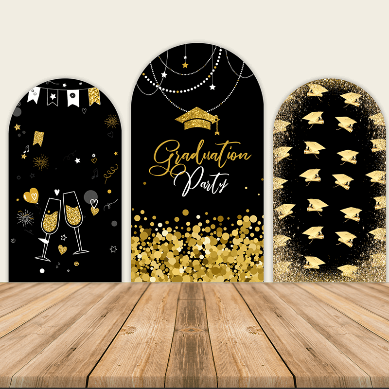 Black and Gold Theme Birthday Party Decoration Chiara Backdrop Arched Wall Covers ONLY-ubackdrop