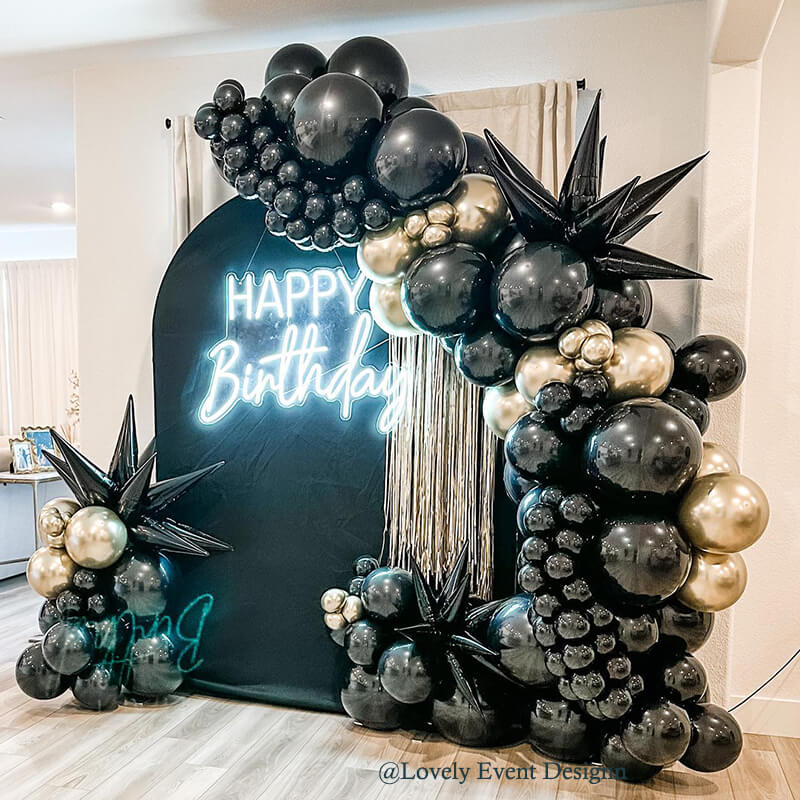 Solid Black Birthday Chiara Arched Covers-ubackdrop