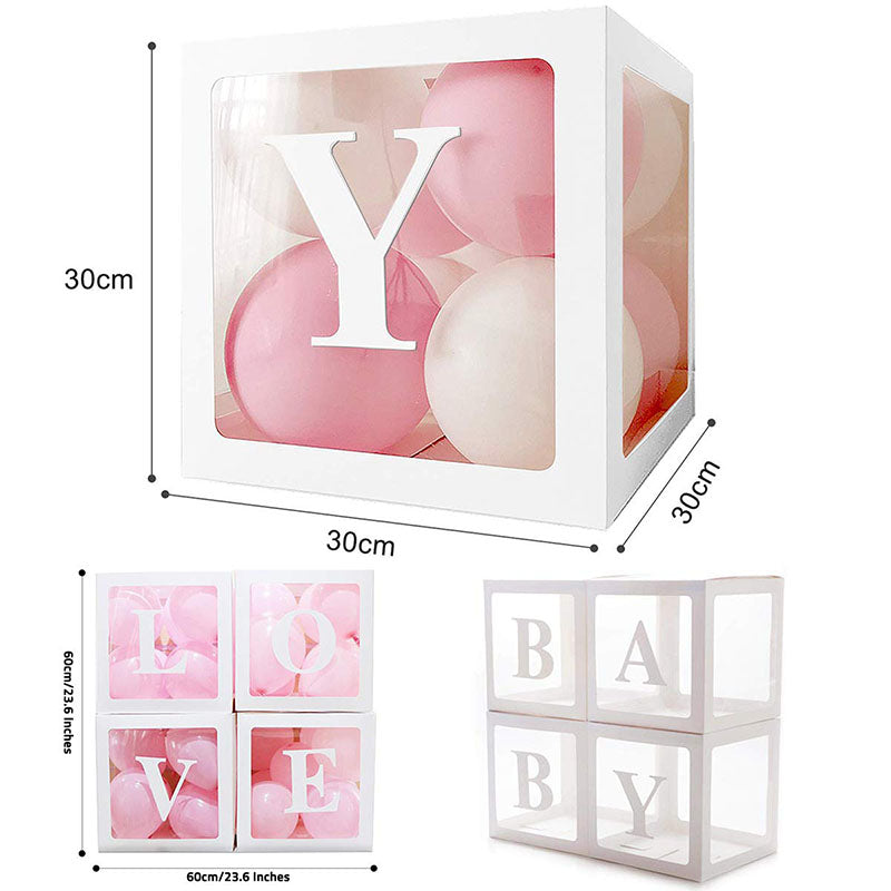 Baby Shower Boxes Party Decorations – 4pcs Balloons Boxes Décor with Letters-ubackdrop