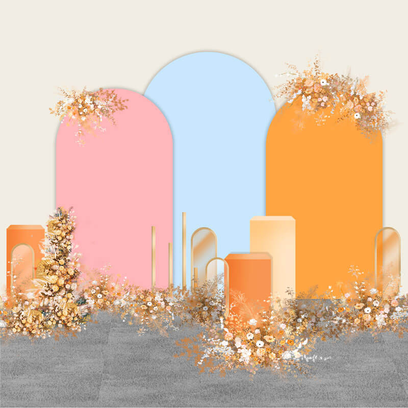 Pink & Orange Chiara Arch Backdrop for Event Decoration and Wedding Photography-ubackdrop