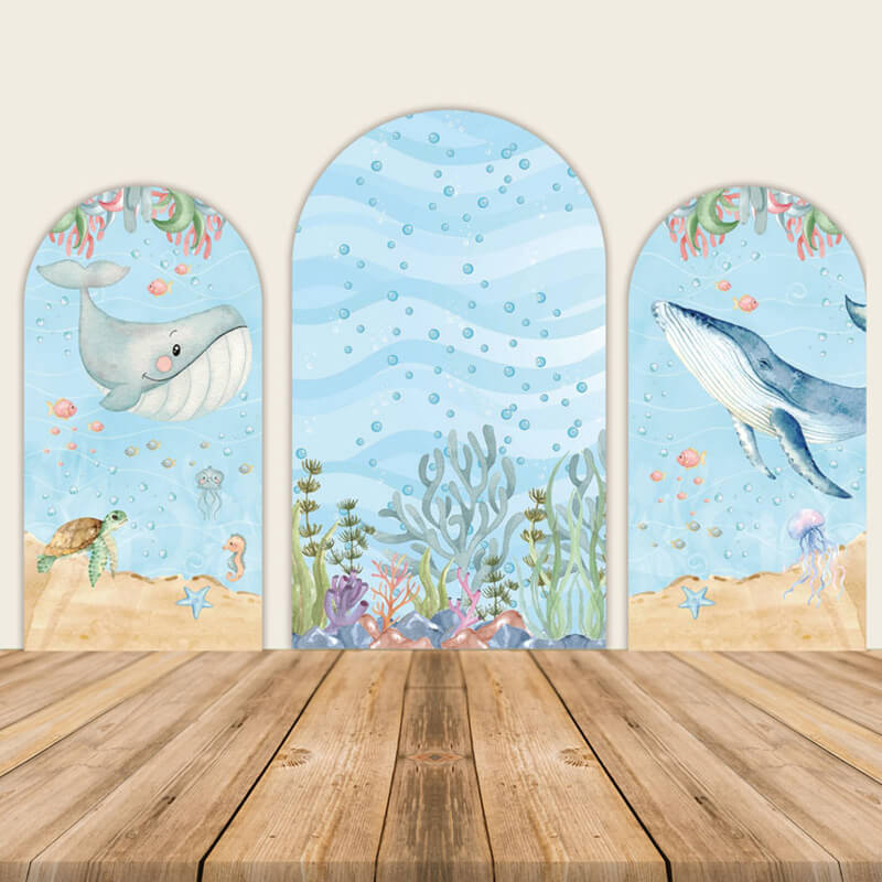Whales and Seaweed Underwater World Custom Arch Walls Backdrop-ubackdrop