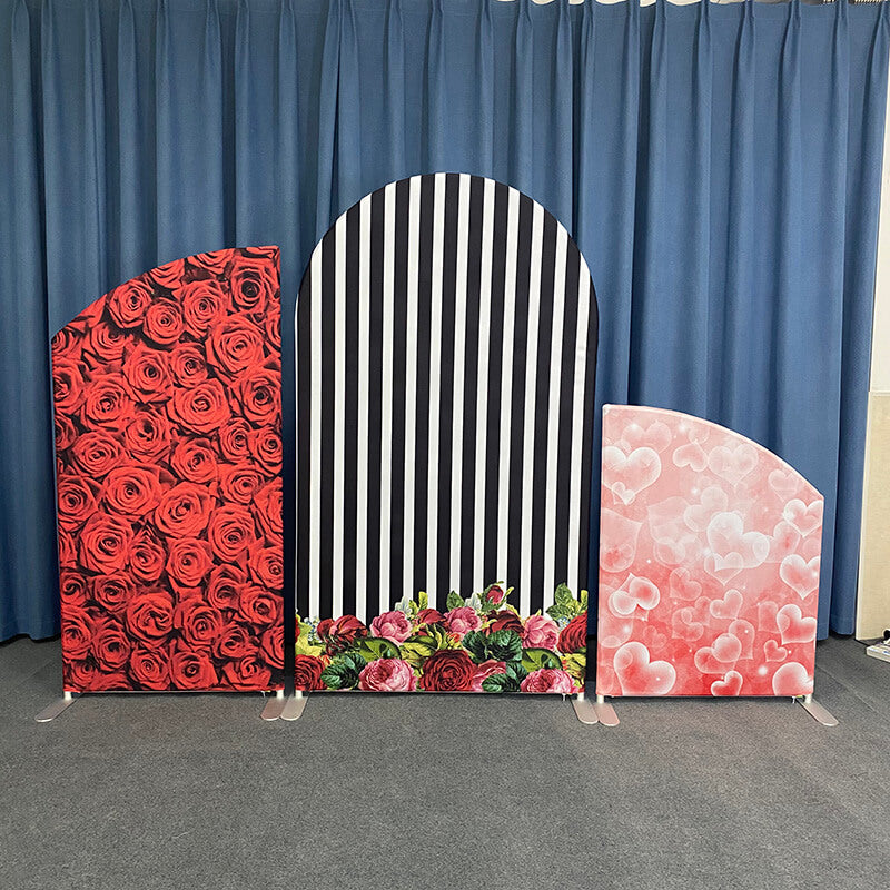 Rose & Stripes Theme Birthday Party Decoration Chiara Backdrop Arched Wall Covers ONLY-ubackdrop
