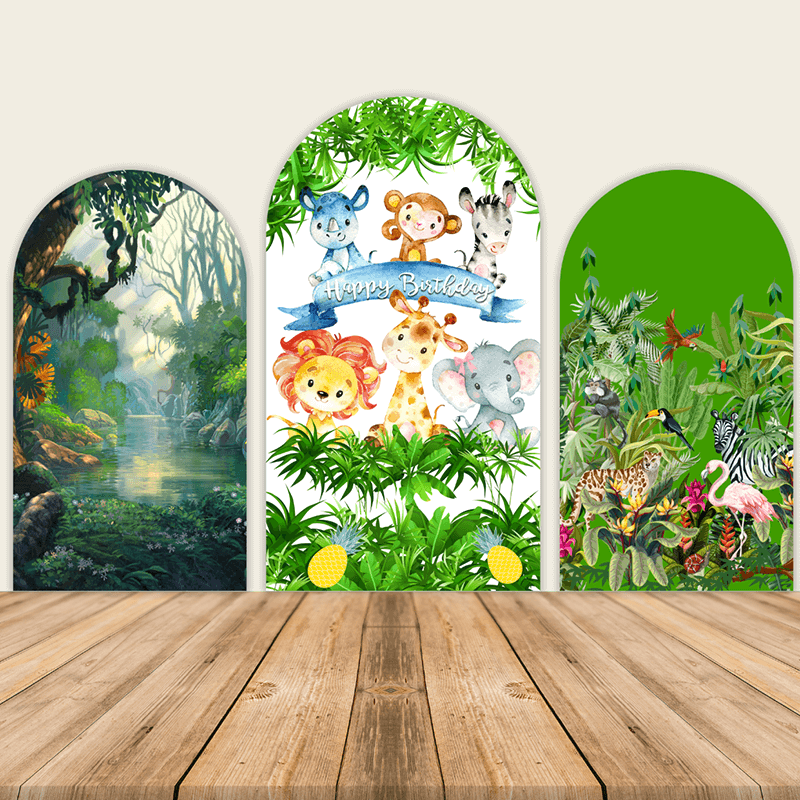 Safari Wild Theme Birthday Party Decoration Chiara Backdrop Arched Wall Covers ONLY-ubackdrop