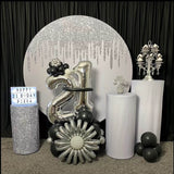 Silver White Round Backdrop | Birthday Party Decoration - Designed, Printed and Shipped