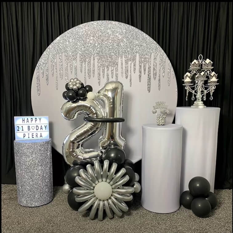 Silver White Round Backdrop | Birthday Party Decoration - Designed, Printed and Shipped-ubackdrop