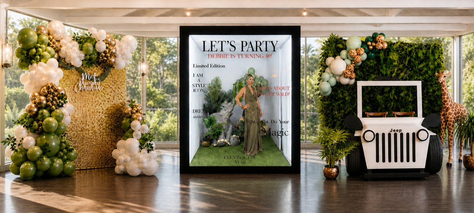 Completed magazine photo booth event setup